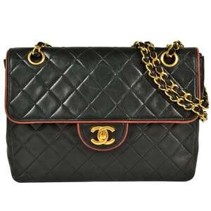 CHANEL Matelasse Coco Mark Chain Shoulder Bag in Black Lambskin with Gold Har...